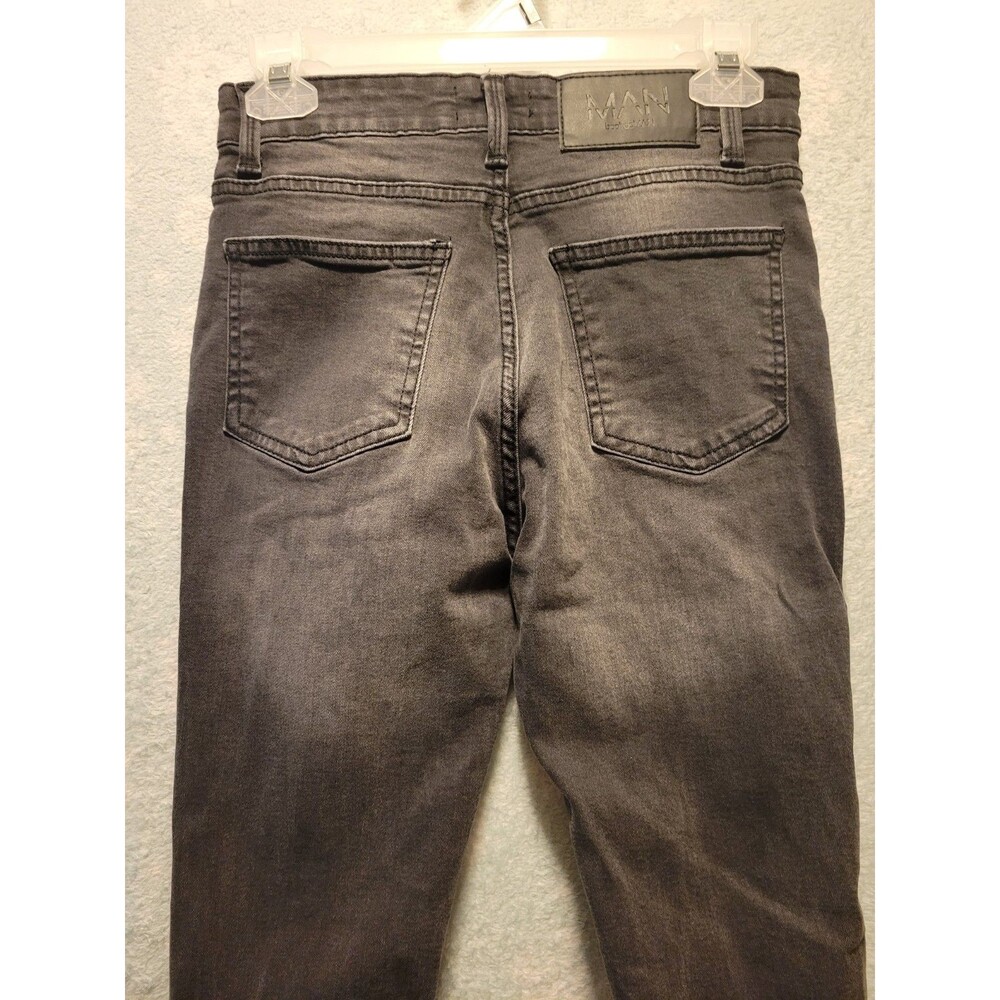 Boohoo MAN SKINNY STRETCH RIP REPAIR Jean 30R Charcoal Distressed Y2k - Picture 6 of 7
